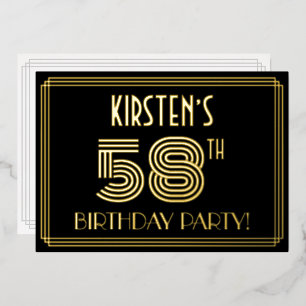 58. Geburtstagsparty — Art Deco Stil "58" + Name Folieneinladung