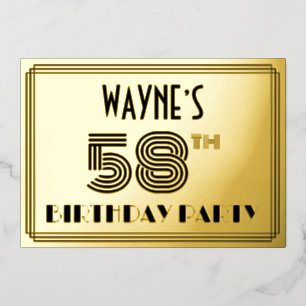 58. Geburtstagsparty — Art Deco Stil "58" & Name Folieneinladung
