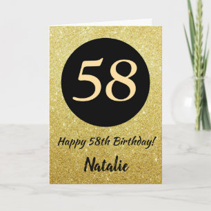58. Happy Birthday Black and Gold Glitzer Card Karte