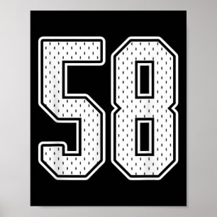 #58 White Vintag Number 58 Sports Fan Jersey Styl Poster