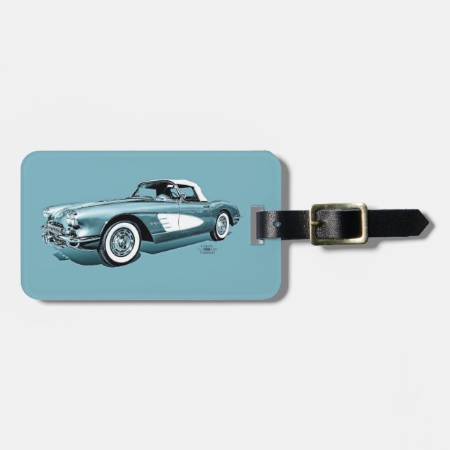 59 Corvette Blaue Hintergrund Gepäckanhänger (Vorderseite horizontal)