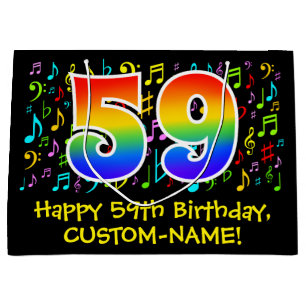 59. Geburtstag - Farbige Musiksymbole, Regenbogen  Große Geschenktüte