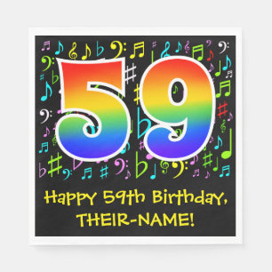 59. Geburtstag - Farbige Musiksymbole, Regenbogen Serviette