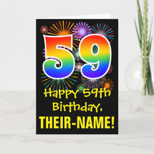 59. Geburtstag: Fun Fireworks Pattern + Rainbow 59 Karte