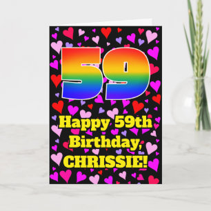 59. Geburtstag: Liebende Herzen Muster, Regenbogen Karte