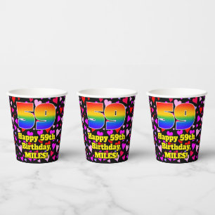 59. Geburtstag: Loving Hearts Pattern, Regenbogen Pappbecher