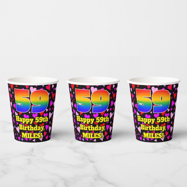 59. Geburtstag: Loving Hearts Pattern, Regenbogen  Pappbecher (Multi)