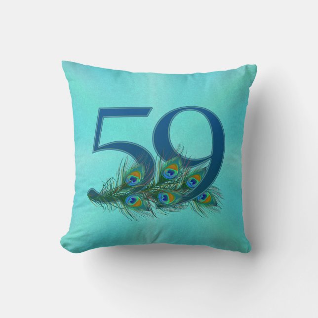 59. Geburtstag oder Jubiläum Pfauenfeder Kissen (Vorderseite)
