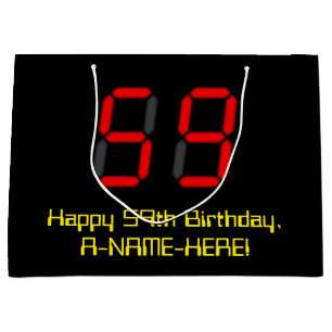 59. Geburtstag: Rote Digitaluhr-Optik "59" + Name Große Geschenktüte