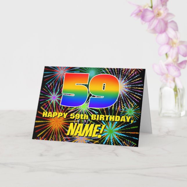 59. Geburtstag: Spaß, bunte feierliche Feuerwerke Karte (Orchidee)