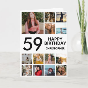 59. Geburtstagsfoto Collage 13 Fotos Schwarz-weiß Karte