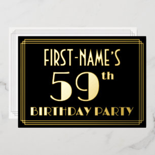59. Geburtstagsparty: Art Deco Look "59", w/ Name Folieneinladung