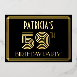 59. Geburtstagsparty — Art Deco Stil "59" + Name Folieneinladung