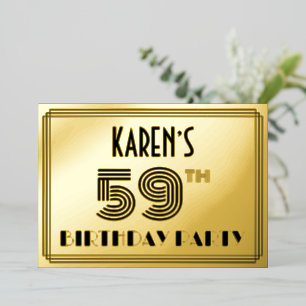 59. Geburtstagsparty — Art Deco Stil "59" & Name Folieneinladung