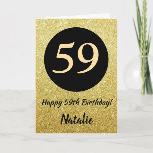 59. Happy Birthday Black and Gold Glitzer Card Karte