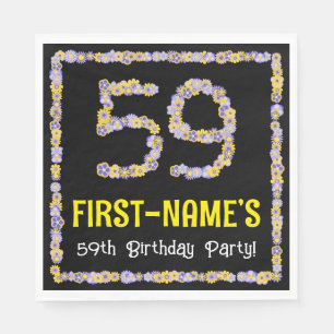 59th Birthday: Floral Flowers Number, Custom Name Serviette