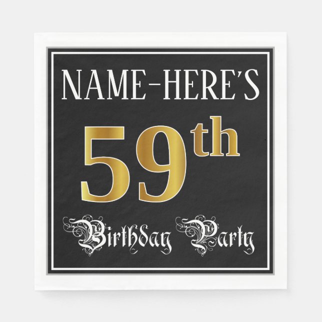 59th Birthday Party — Fancy Script, Faux Gold Look Serviette (Vorderseite)