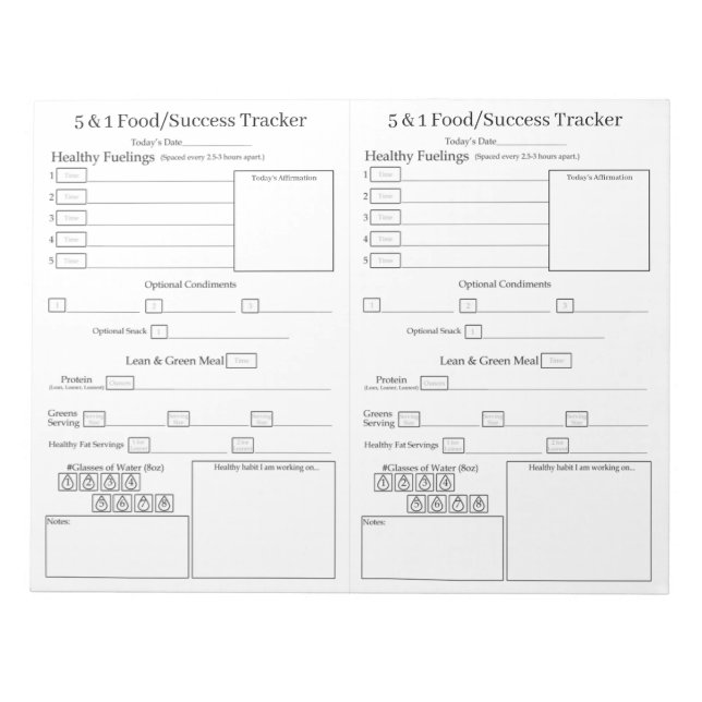5-1 Food Success Tracker Notepad Notizblock (Vorderseite)