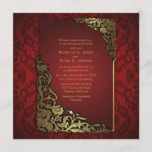 5,25x5,25" Damast Luxus Gold-Rote Hochzeits-Einlad Einladung