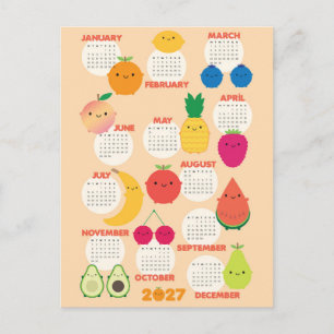 5 A Day Kawaii Früchte 2027 Kalender Postkarte