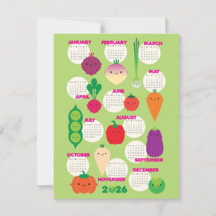 5 a Day Kawaii Gemüse 2026 Kalender Postkarte