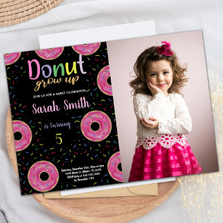 5. Black Pink Foto Donut Geburtstag Einladungen
