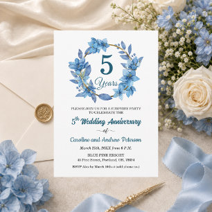 5. blaue Blumen Überraschung Hochzeitstag Einladung