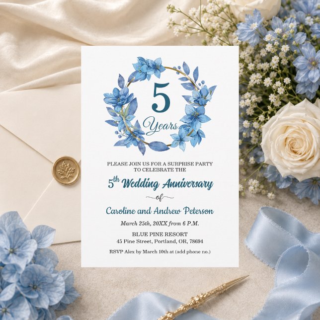 5. blaue Blumen Überraschung Hochzeitstag  Einladung (Von Creator hochgeladen)