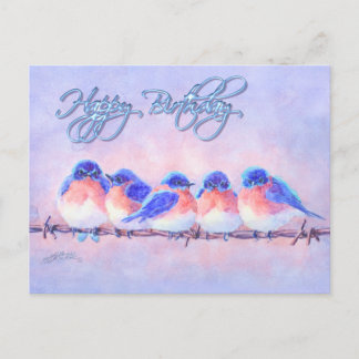 5 BLUEBIRDS AUF EINEM WIRD & TEXT VON SHARON SHARP POSTKARTE