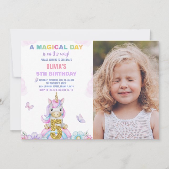 5. Blumenzwiebeln Geburtstag Einladung mit Foto (Vorderseite)