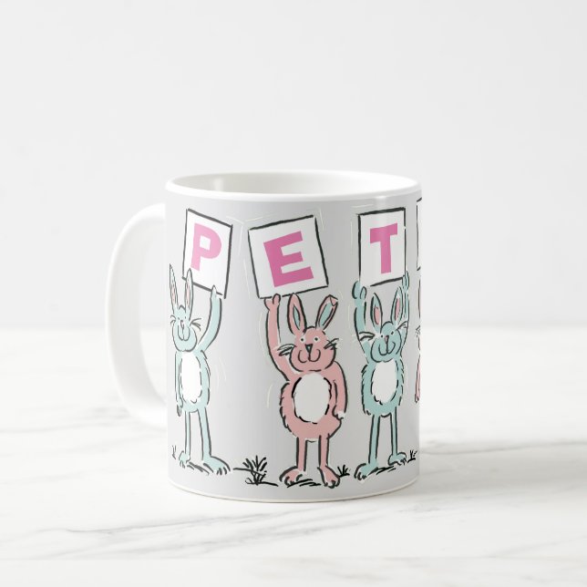 5 Buchstabenbezeichnung mit lustigen Kaninchen Kaf Kaffeetasse (Vorderseite Links)