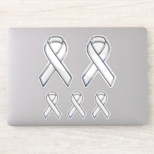 5 Chrome Style Print White Ribbon Awareness Aufkleber