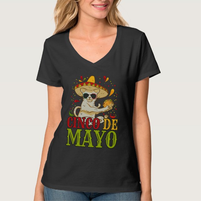 5 Cinco De Mayo  Katze mit mexikanischem Hut und T T-Shirt (Vorderseite)