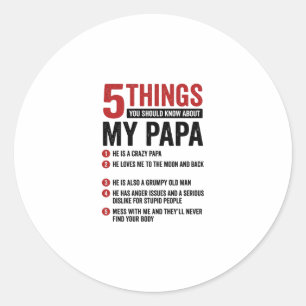 5 Dinge über meinen Papa Lustiges Vintage-Shirt-De Runder Aufkleber