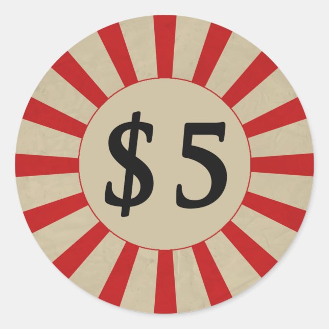 5 Dollar (Dollar) Rund-Glossy-Preis Runder Aufkleber (Vorderseite)