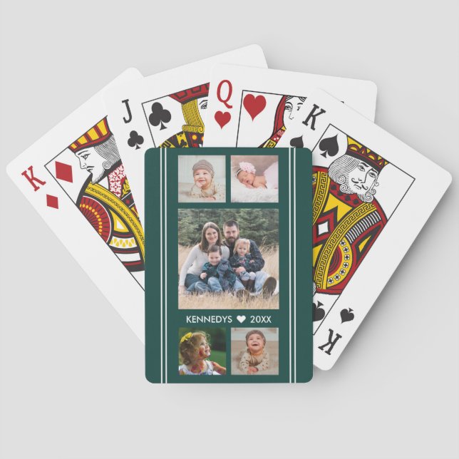 5 Familienfoto Collage grün und weiß  Spielkarten (Rückseite)
