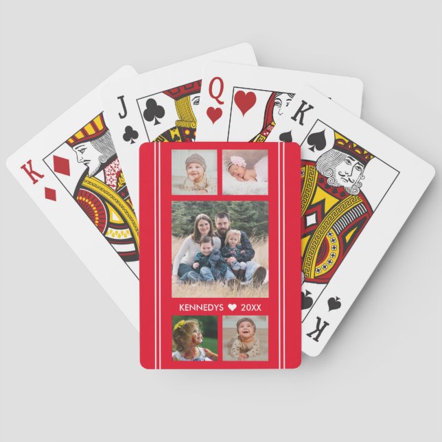 5 Familienfoto Collage rot und weiß Spielkarten (Rückseite)
