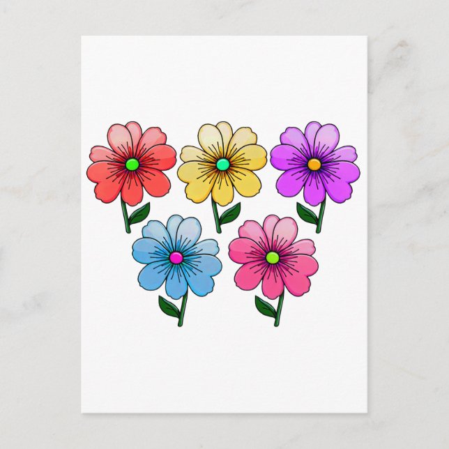 5 Farben Blumen Design  Postkarte (Vorderseite)