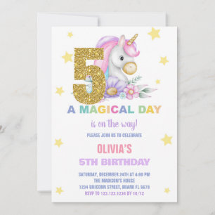 5. Floral Einhorn Geburtstag Einladungen