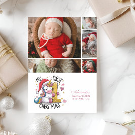 5 Foto 1. Baby Christmas Pink Gold Unicorn Feiertagskarte