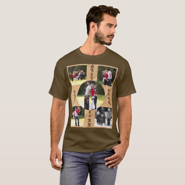 5 Foto Bester Vater je 20XX Holzkörner Diagonal T-Shirt (Vorne ganz)