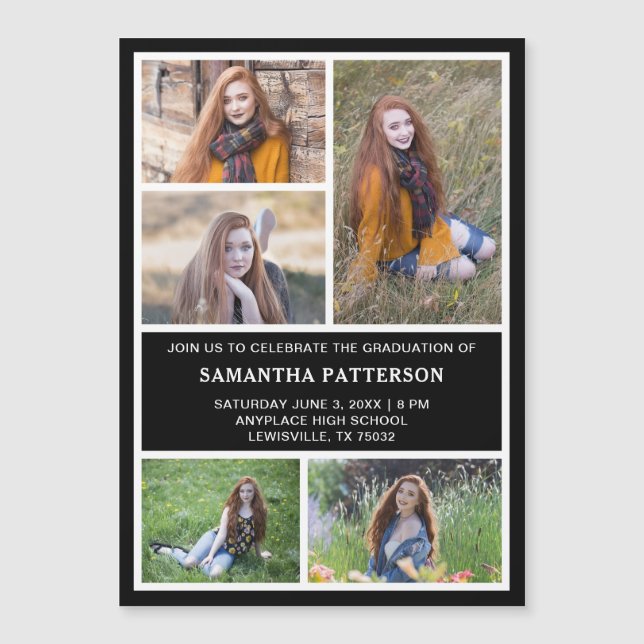 5 Foto Collage Abschluss Einladen Magnetkarte (Vorderseite)