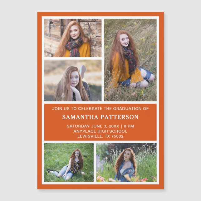 5 Foto Collage Abschluss Einladen Magnetkarte (Vorderseite)