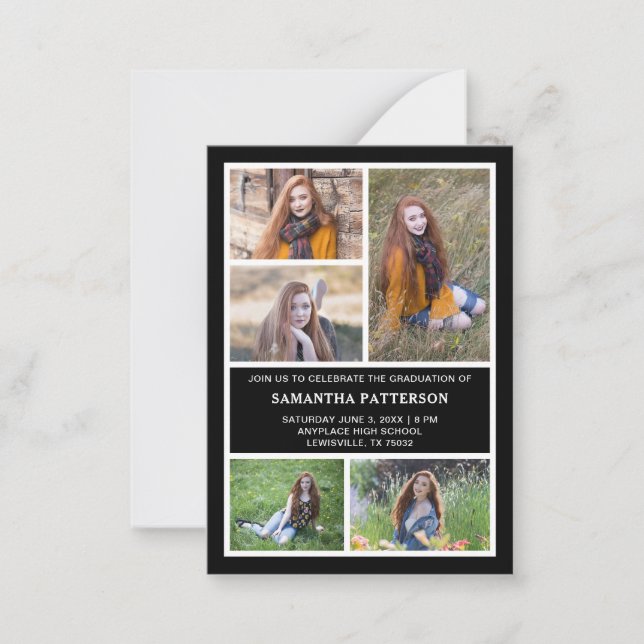 5 Foto Collage Black & White Abschluss Zeremonie Mitteilungskarte (Vorderseite)