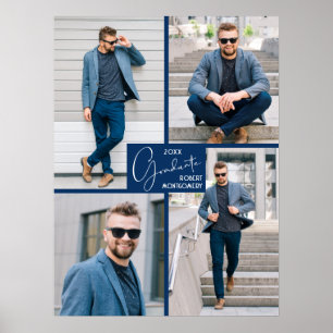 5 Foto-Collage Blau Abschlussparty Willkommen Poster