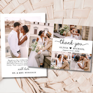 5 Foto Collage Elegantes Skript Hochzeit Dankeskarte