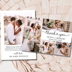 5 Foto Collage Elegantes Skript Hochzeit Dankeskarte