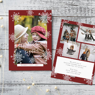5-Foto-Collage Frohe Weihnachten Schneeflocken rot