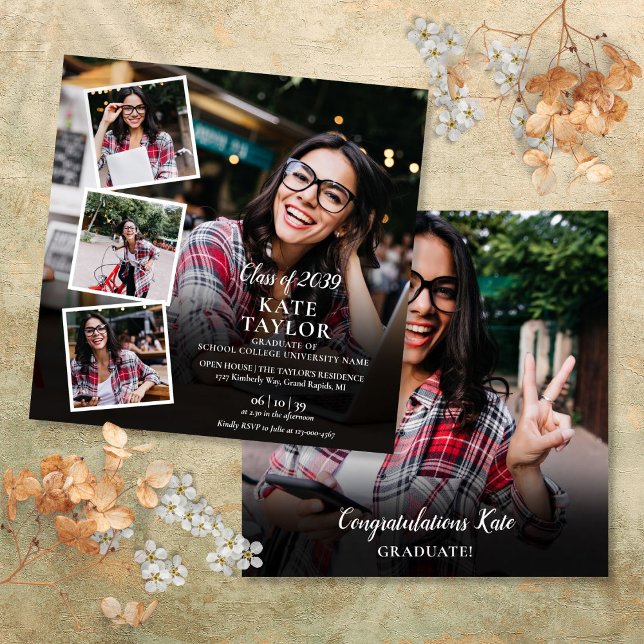 5 Foto Collage Graduation Party Square Einladung (5 Photo Collage Graduation Party Square Invitation)