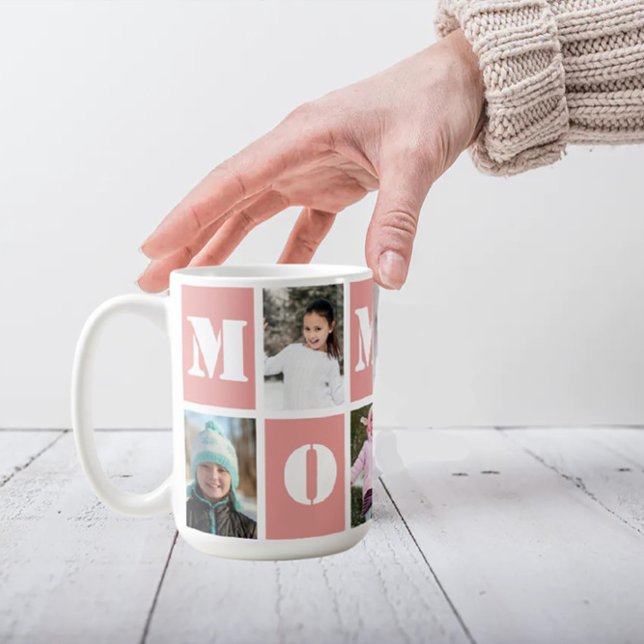 5 Foto Collage Herz Blush Pink Muttertag Kaffeetasse (Von Creator hochgeladen)